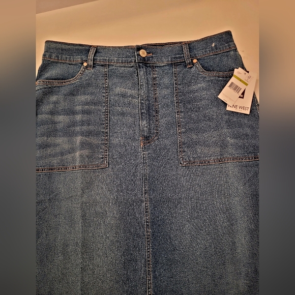 Nine West Blue Denim Midi Skirt Maple - Picture 3 of 9
